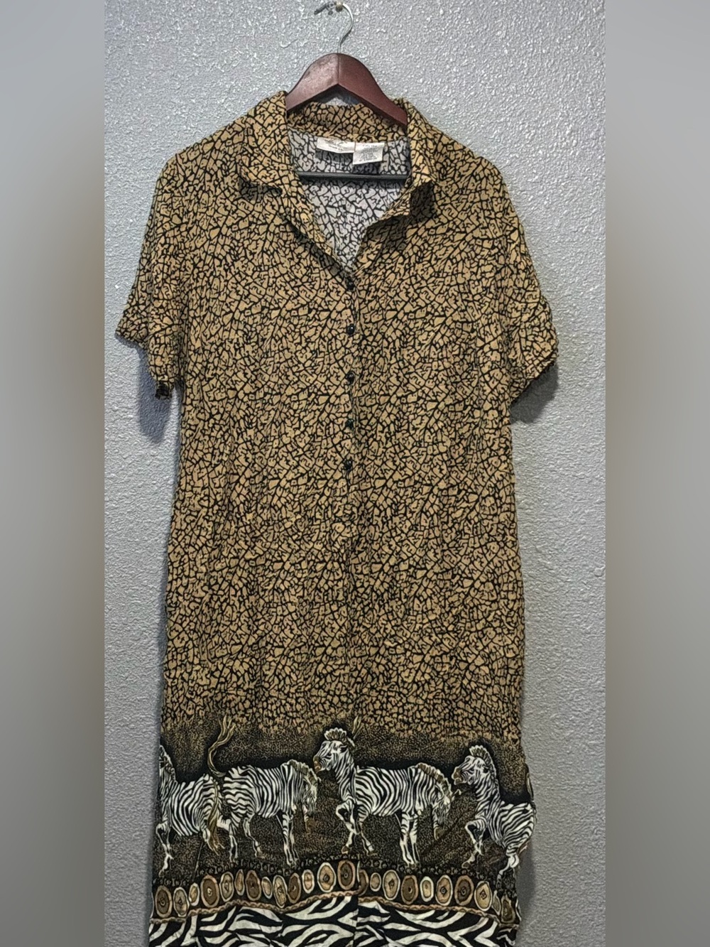 Kathie Lee Collection Beige and Black Printed Button-Front Tunic Dress